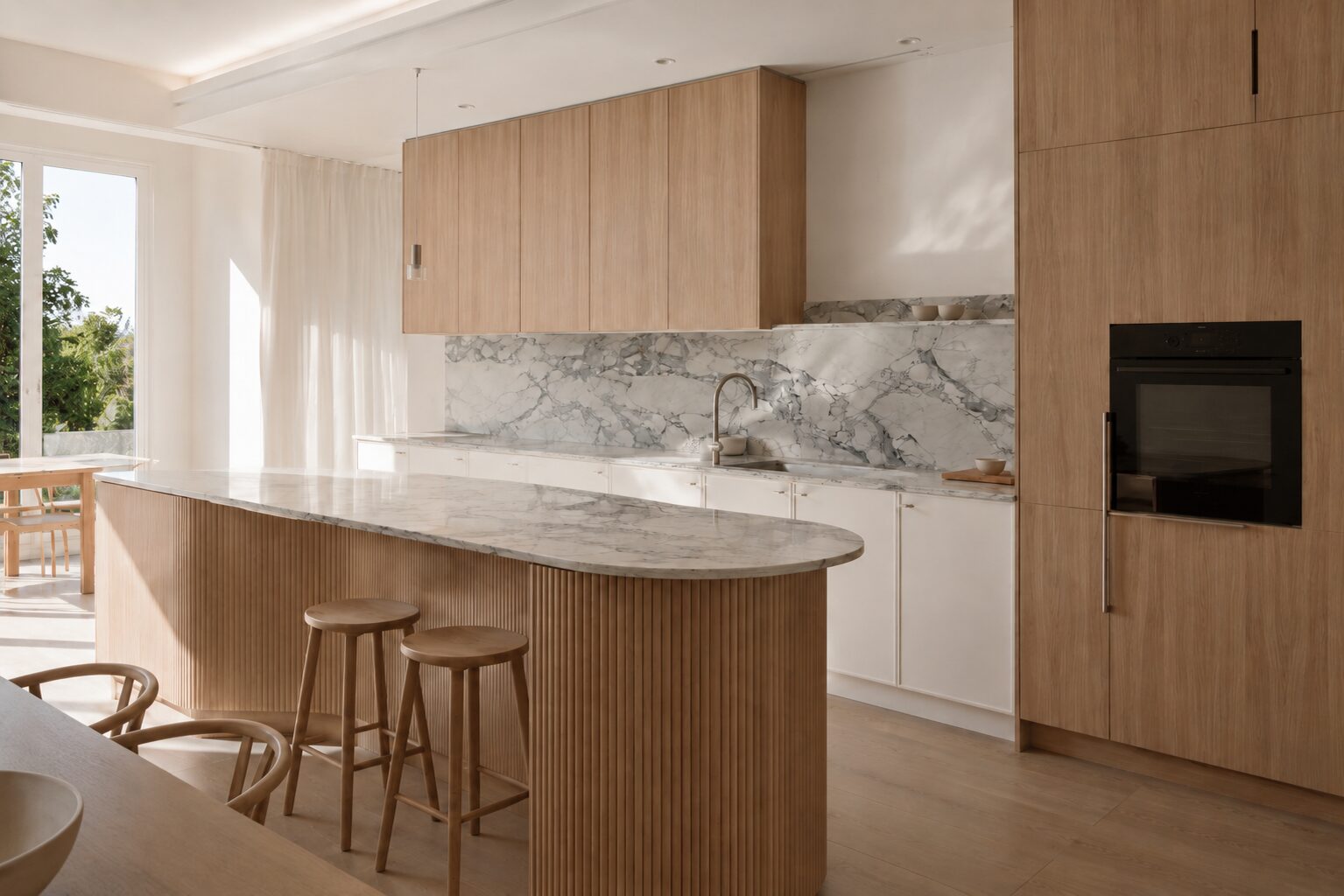 Marble kitchen with timber cabinetry