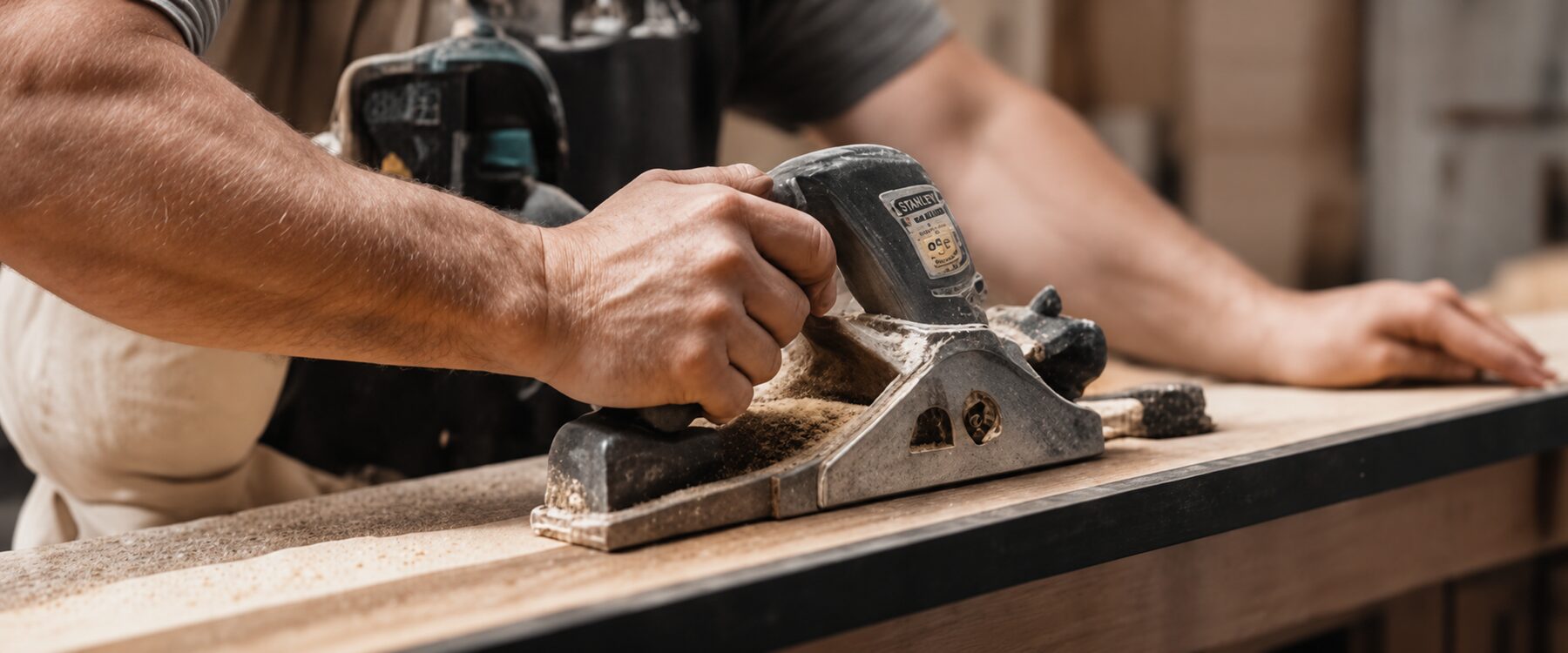 Craftsman using a hand plane on timber