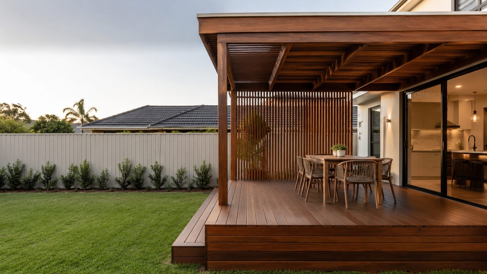 Outdoor deck and pergola entertaining area